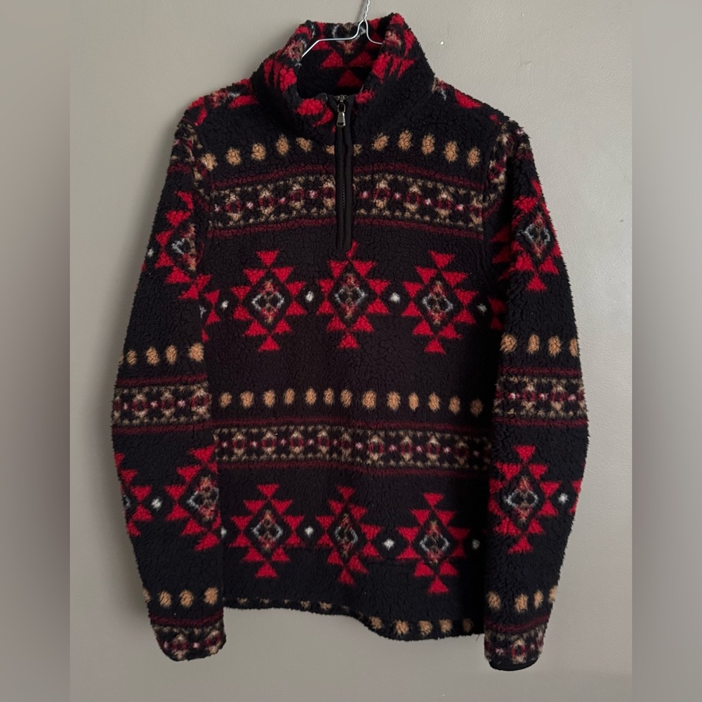 Sonoma Aztec Printed Supersoft Sherpa Quarter-Zip Pullover Sweater Womens Small